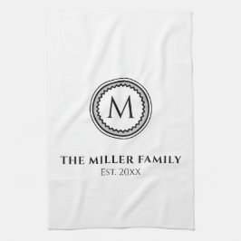 Monogrammad | Familj Namn | Svartvit och Grått Kökshandduk