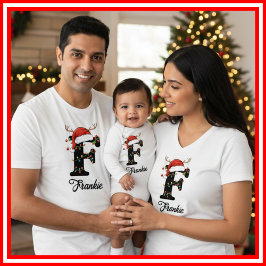 Monogrammad Family jul Antlers Santa Hat T Shirt