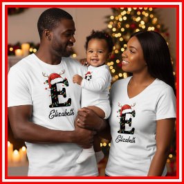 Monogrammad Family jul Antlers Santa Hat T Shirt