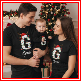 Monogrammad Family jul Antlers Santa Hat T Shirt