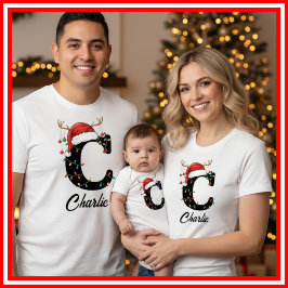 Monogrammad Family jul Antlers Santa Hat T Shirt