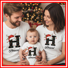 Monogrammad Family jul Antlers Santa Hat T Shirt