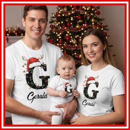 Monogrammad Family jul Antlers Santa Hat T Shirt