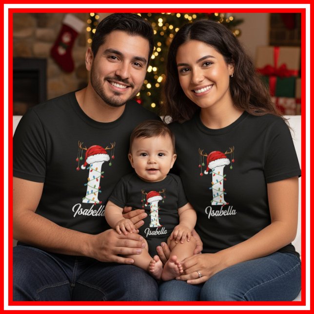 Monogrammad Family jul Antlers Santa Hat T Shirt (Skapare uppladdad)