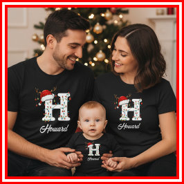 Monogrammad Family jul Antlers Santa Hat T Shirt