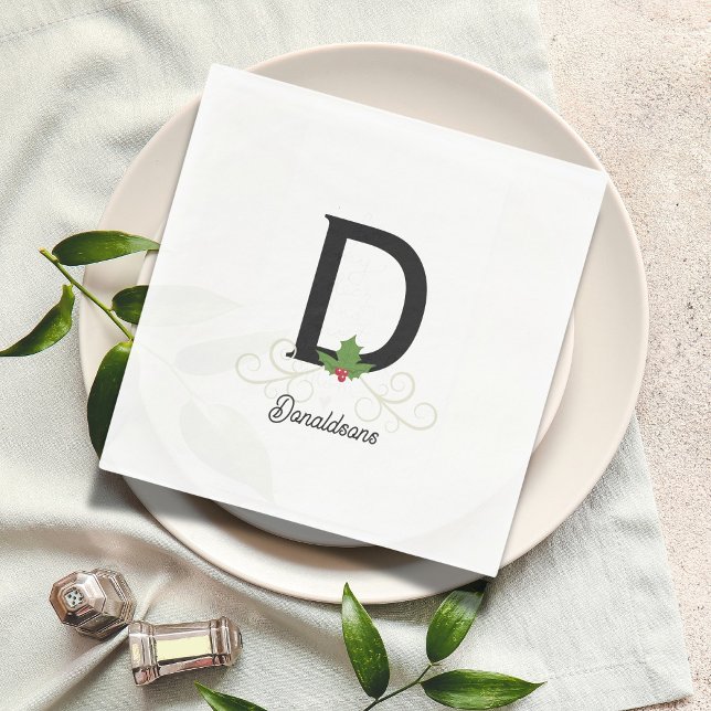 Monogrammad Family jul Holly Pappersservett (Skapare uppladdad)