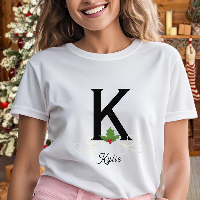 Monogrammad Family jul Holly Womens T Shirt (Skapare uppladdad)