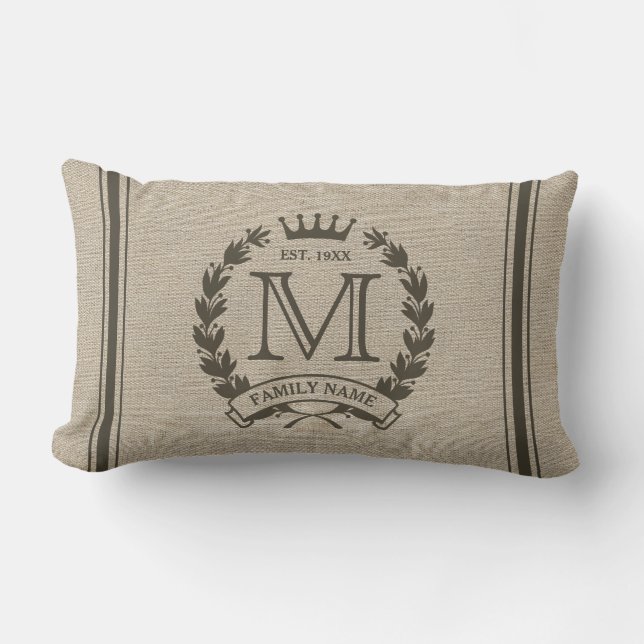 Monogrammad Family Logotyp Burlap-utseendet Lumbar Lumbarkudde (Framsida)