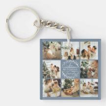 Monogrammad Family Photo Collage Cute Dusty Blue