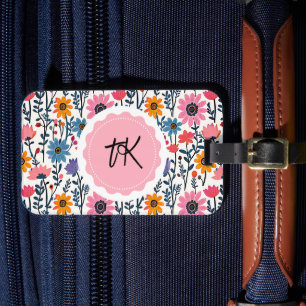 Monogrammad färglös Whimsical Folk Art Blommigt Bagagebricka