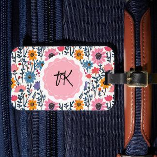 Monogrammad färglös Whimsical Folk Art Blommigt Bagagebricka