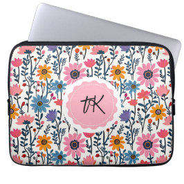 Monogrammad färglös Whimsical Folk Art Blommigt Laptop Fodral