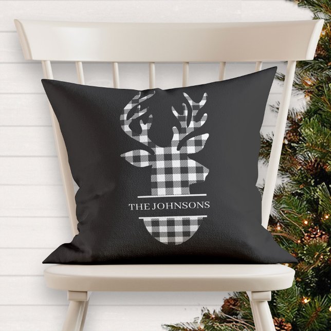 Monogrammad Farmhouse Black & White Play Hjort Kudde (Skapare uppladdad)