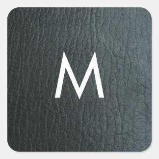Monogrammad Faux Black Leather Struktur Fyrkantigt Klistermärke