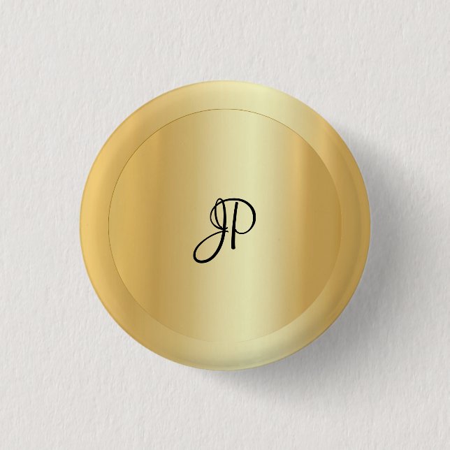 Monogrammad Faux Guld Elegant Lägg till din text Knapp (Framsida)