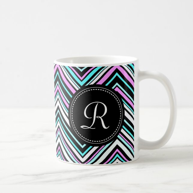 Monogrammad Feminine Tribal Chevron Mönster Kaffemugg (Höger)