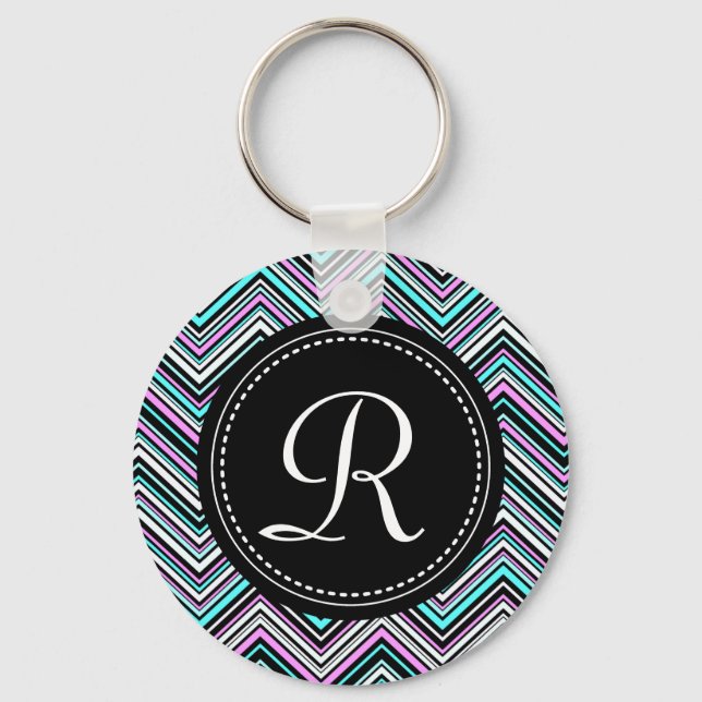 Monogrammad Feminine Tribal Chevron Mönster Nyckelring (Framsida)