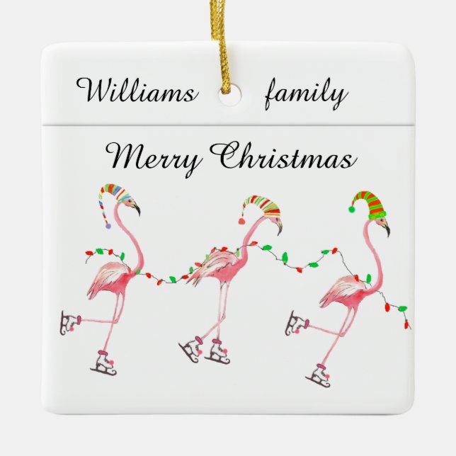 Monogrammad Flamingos julprydnad Julgransprydnad Keramik (Framsida)