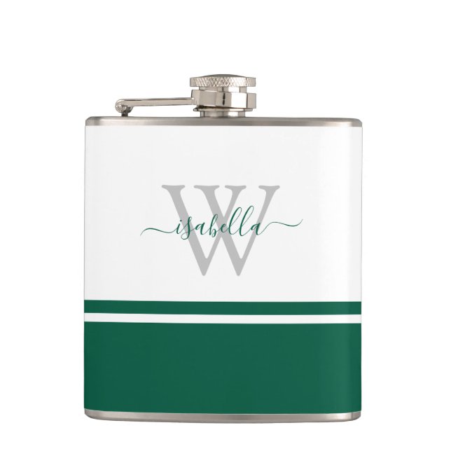 Monogrammad Flask Girly Modern Script Emerald Fickplunta (Framsidan)