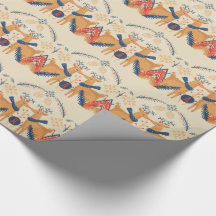 Monogrammad Folk Art jul-Hjort Träd Blue Red