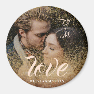 Monogrammad foto anpassningsbar Guld Glitter Magnet