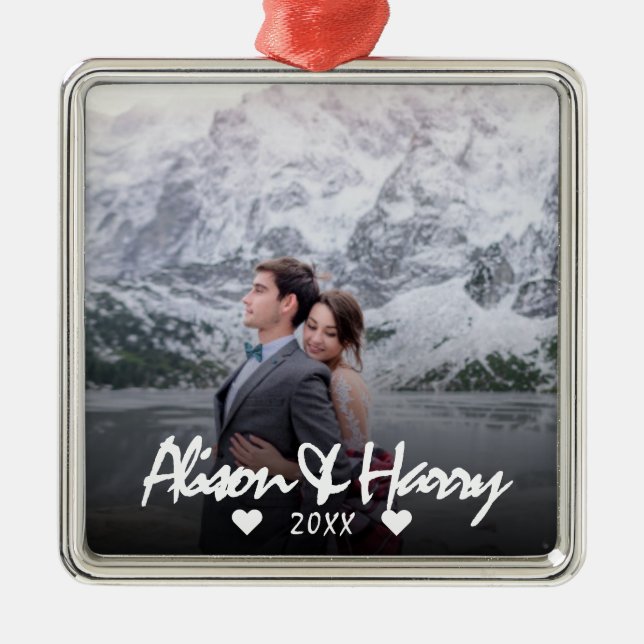 Monogrammad fotofärgad Elegant, vit kalligrafi inl Julgransprydnad Metall (Framsidan)