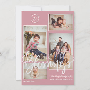 Monogrammad fotokollage Julens rosa Julkort