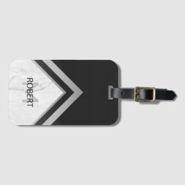 Monogrammad Geometric Chevron Black Silver Marble Bagagebricka