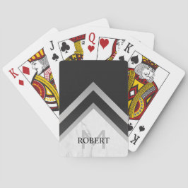 Monogrammad Geometric Chevron Black Silver Marble Casinokort