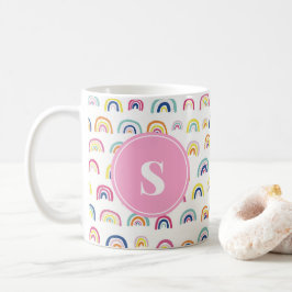 Monogrammad Girly Cute Rainbow Mönster Kaffemugg