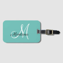 Monogrammad Girly Elegant Simple Teal Travel