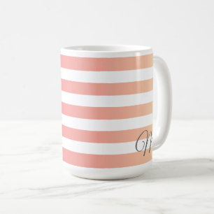Monogrammad Girly Rosa Peach Gradient Rand Kaffemugg