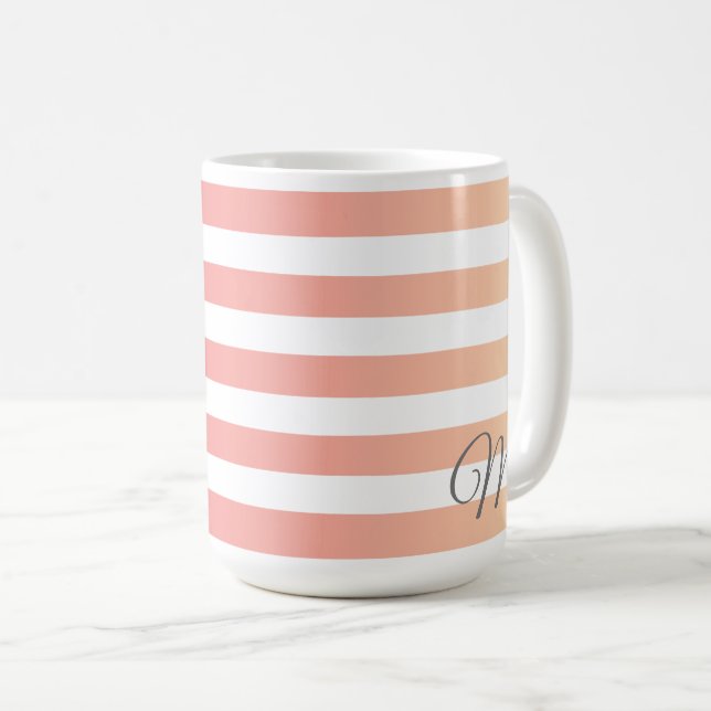 Monogrammad Girly Rosa Peach Gradient Rand Kaffemugg (Framsida höger)