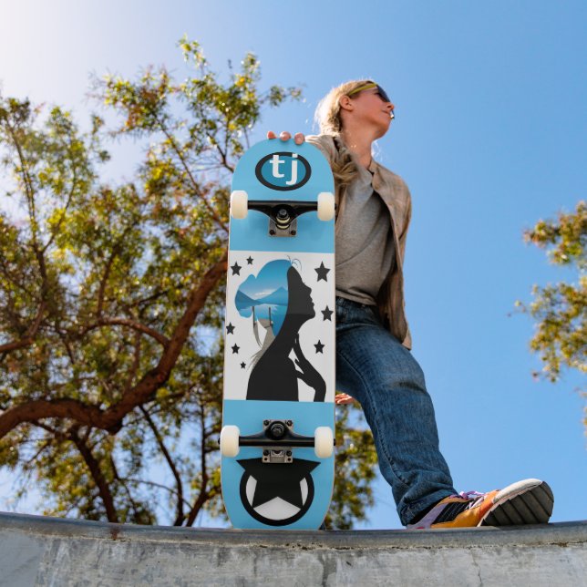 Monogrammad Girly Skateboard med stjärnor (Utomhus 1)