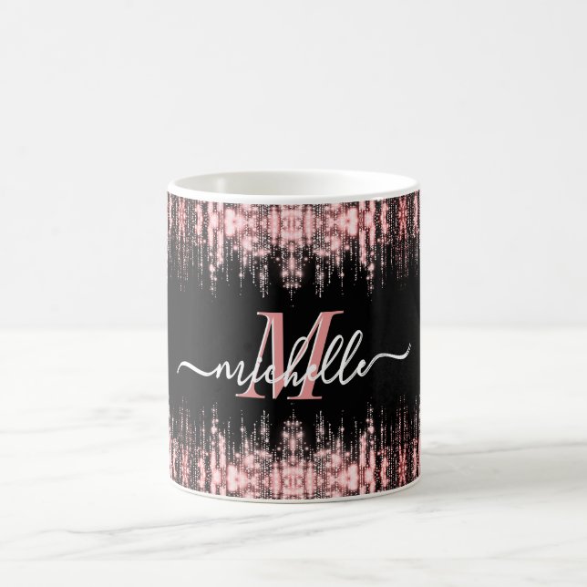 Monogrammad Glitter Gnistra Ro Guld Girly Kaffemugg (Center)