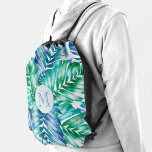 Monogrammad Grönt Blue Handflatan Träd Mönster Gympapåse<br><div class="desc">Grönt till blå tropisk handflatan-frond på ett vitt redo i bakgrunden för ditt monogram med chic på en vit cirkel på framsidan i färg (kan tas bort eller flyttat på layouten). Skapa dig själv eller ge som gåva.</div>