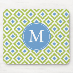 Monogrammad Grönt Blue Ikat Mönster Musmatta