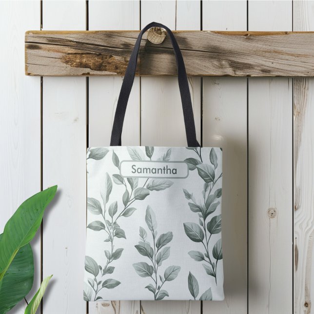 Monogrammad Grönt Botanical Mönster Tygkasse (Skapare uppladdad)