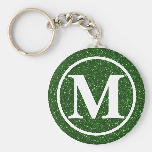 Monogrammad Grönt Glitz BB Nyckelring (Framsidan)