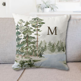 Monogrammad Grönt Gräs Forest och Sjö Kudde