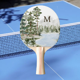 Monogrammad Grönt Gräs Forest och Sjö Pingisracket