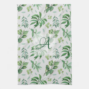 Monogrammad Grönt Lämna Botanical Home Decor Kökshandduk