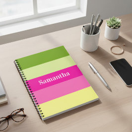Monogrammad Grönt och Rosa - stripe bärbar dator Anteckningsbok