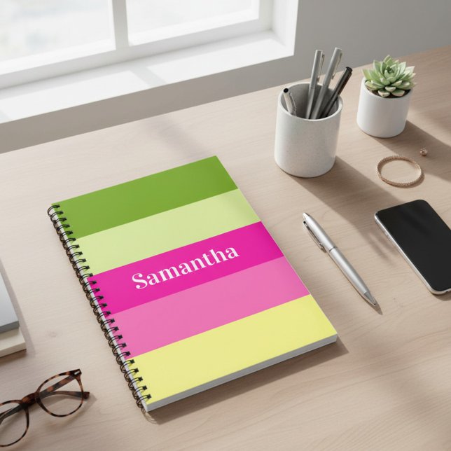 Monogrammad Grönt och Rosa - stripe bärbar dator Anteckningsbok (Skapare uppladdad)