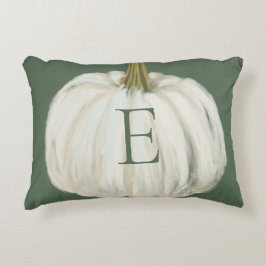 Monogrammad Grönt och White Fall Pumpkin Prydnadskudde
