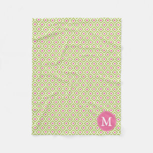 Monogrammad Grönt Rosa Diamonds Ikat Mönster Fleecefilt