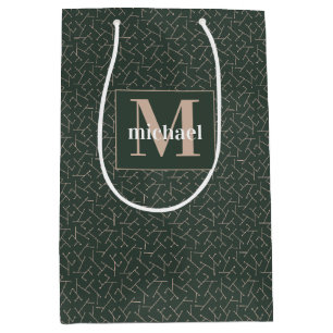 Monogrammad Grönt Tan Geometric Print Fars dag
