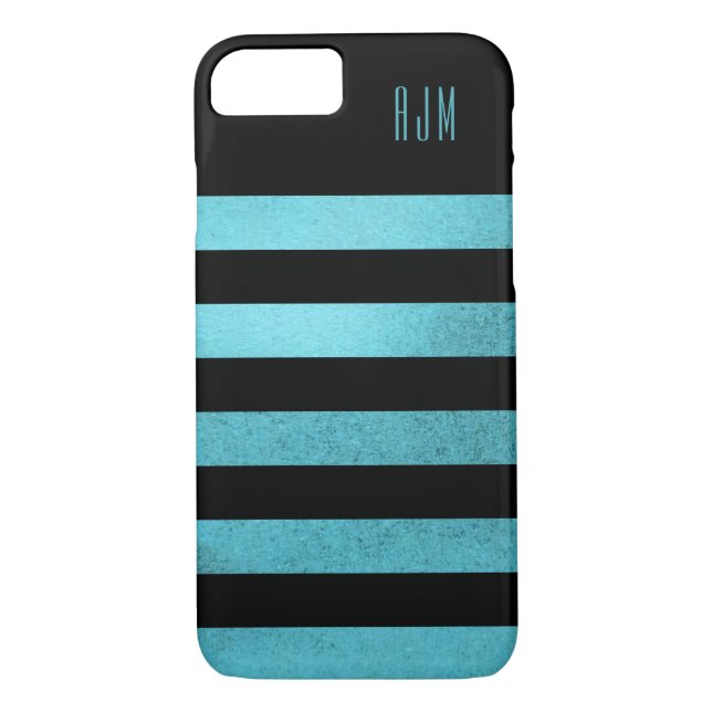 Monogrammad grunge teal Rand Black Background Case-Mate iPhone Skal (Baksida)