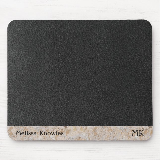 Monogrammad Guld Cowhide Leather Initialer Musmatta (Framsidan)