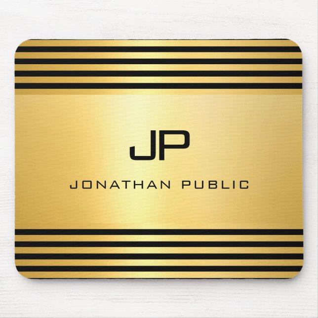 Monogrammad guld-Elegant, svart, modern Musmatta (Framsidan)